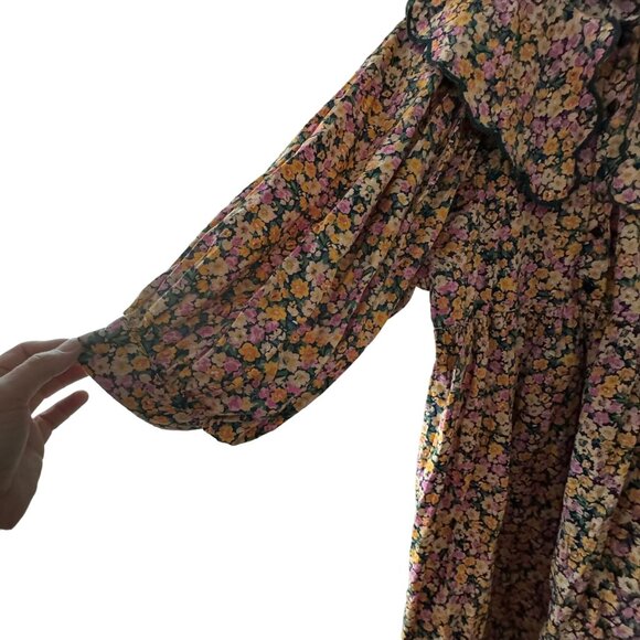 Vila Floral Puff Sleeve Peasant Coquette Mini Dress Ruffled Collar - Picture 3 of 7